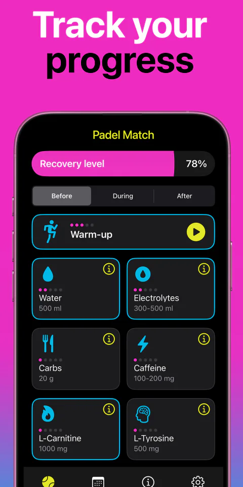 Panel de Padel Recovery con puntuación de recuperación